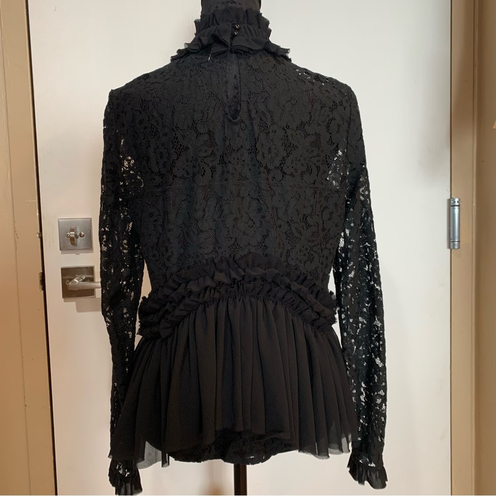 Tuckernuck Womens Small Black Lace Lined Ruffle Blouse - Picture 6 of 9